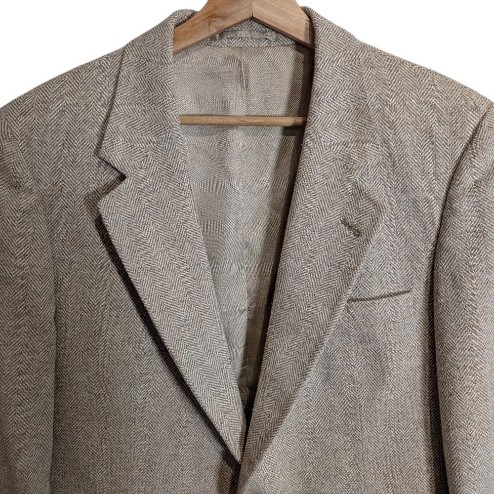 Men's Sport Coat Tan Blazer‎ Woodmere Herringbone Vintage Wool 2 Button Sz 42
